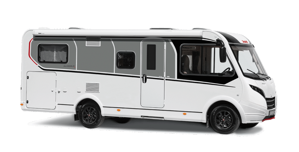 Dethleffs Globebus Active Vollintegrierter von der Seite mit Stauraumklappen