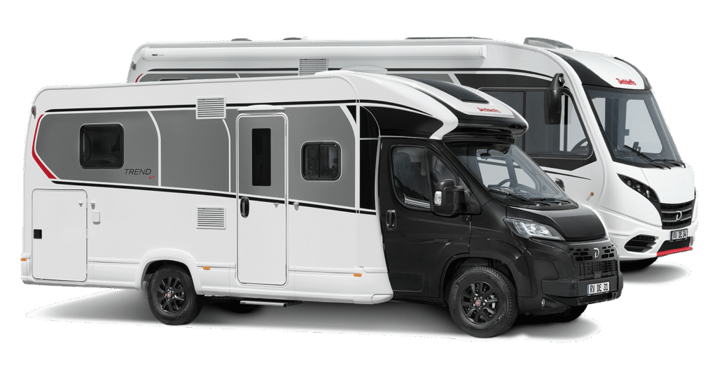 Dethleffs Trend Teilintegrierter und Alkoven Wohnmobile nebeneinander