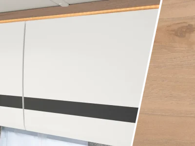 Dethleffs Globebus Oberschränke mit Holzdekor und LED-Beleuchtung