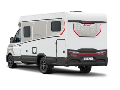 Dethleffs Globebus Heckansicht mit markantem Design und Rückleuchten