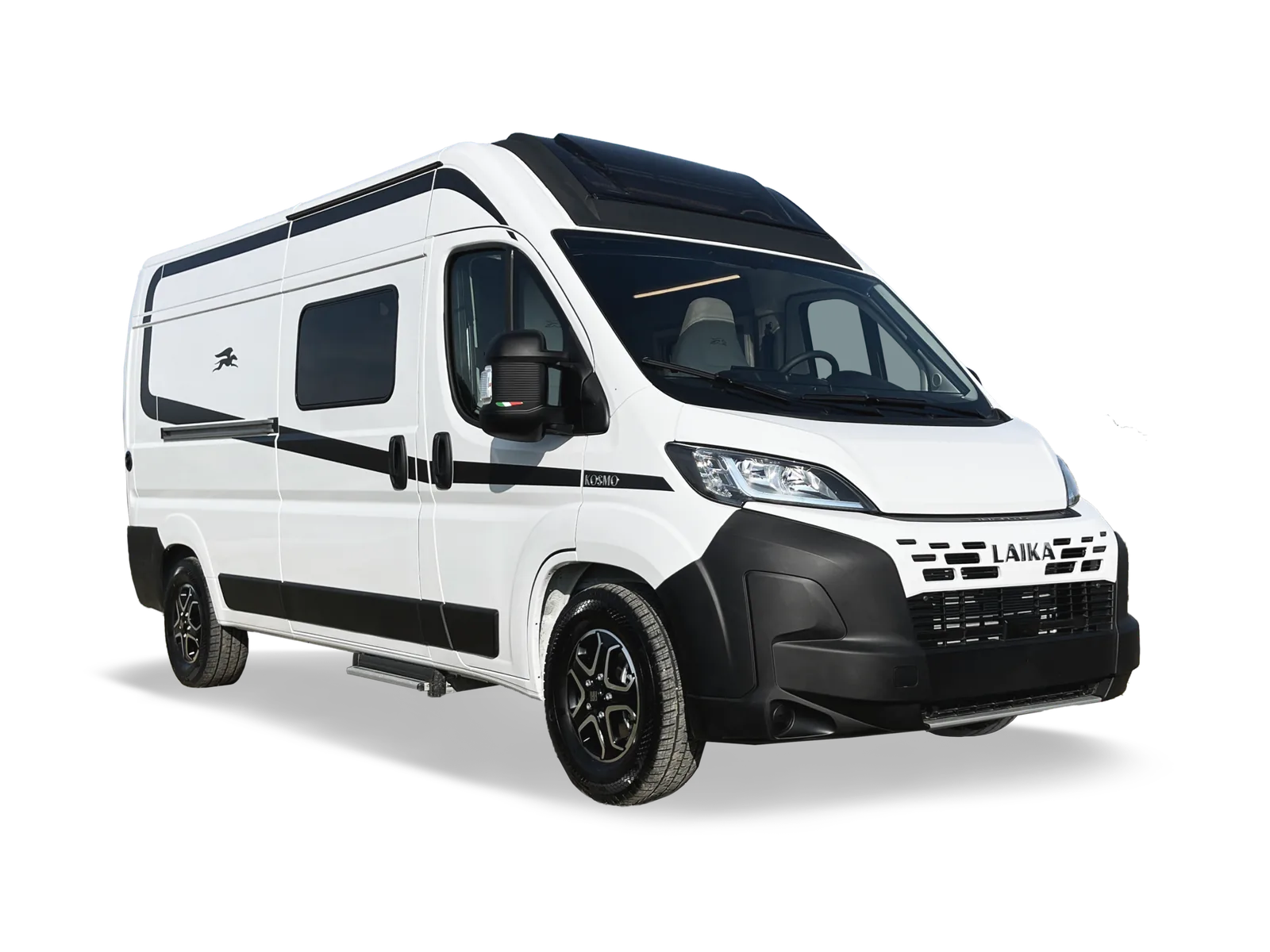Laika Kosmo Campervan mit schwarzer Markise und Dachhaube