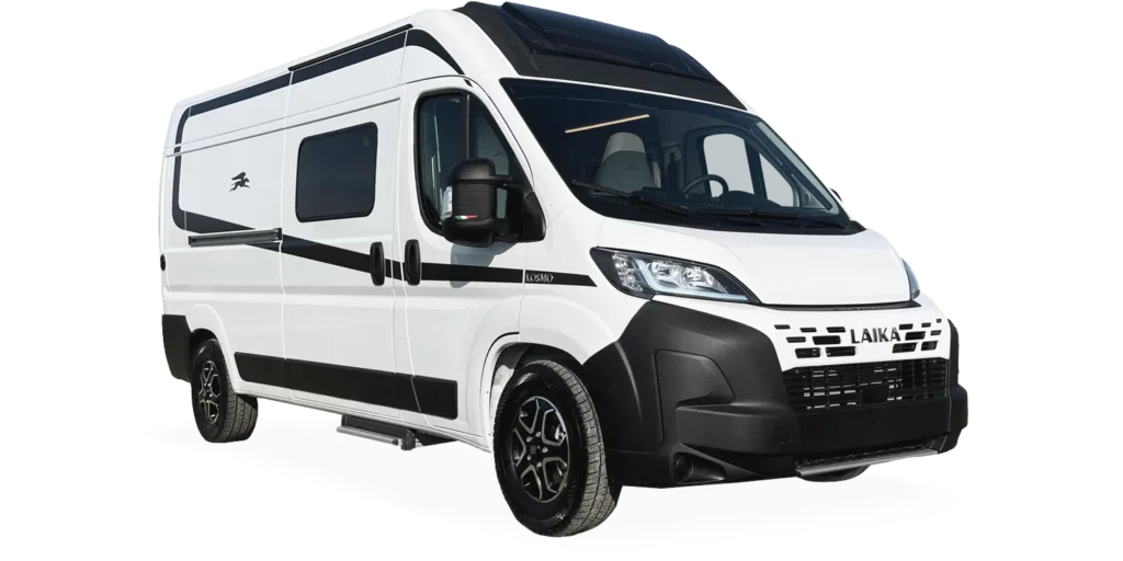 Laika Kosmo Campervan Außenansicht mit schwarzer Markise