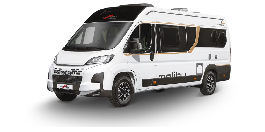 Malibu First Class Campervan Außenansicht mit markanten Fenstern